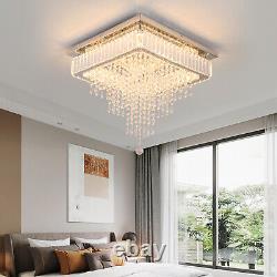 17.7inch Crystal Square Chandelier Dimmable LED Ceiling Light Living Room Remote