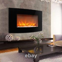35 Curved Glass Electric Fireplace Wall Mounted 1800W LED Flame Fire Heater
