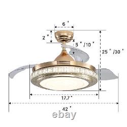42'' Chandelier Lamp Dimmable LED Ceiling Fan Light Invisible Fan Remote Control