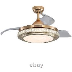 42 Invisible Clear Ceiling Fan with Chandelier Light Remote Control 3 Color LED