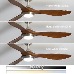 52 Ceiling Fan with 3 Colour LED Light Remote Control 6-Speed Wood Effect Blade