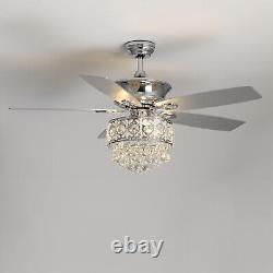 52 Inch Large Ceiling Fan with Luxury Crystal Chandelier Lamp Remote Control