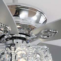 52 Inch Large Ceiling Fan with Luxury Crystal Chandelier Lamp Remote Control