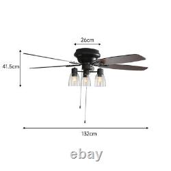 52 Inch Reversible Ceiling Fan With Lights Remote Control 5 Blades 3 Speed Timer