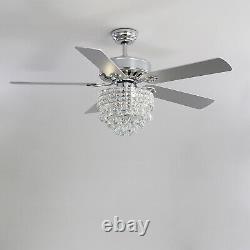 52 LED Crystal Ceiling Fan Light Retractable 5 Blades Chandelier Remote Control