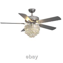 52 LED Crystal Ceiling Fan Light Retractable 5 Blades Chandelier Remote Control