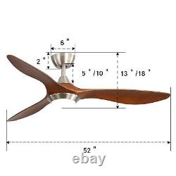 52 Large Wooden Blades Ceiling Fan with Light/Remote Control/3 Colour LED/Timer