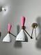 Brass Wall Sconce Pink and White Cone Shape Mid Century 1950s Sconce Vintage Ita