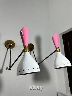 Brass Wall Sconce Pink and White Cone Shape Mid Century 1950s Sconce Vintage Ita