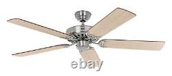 Brushed Chrome Ceiling fan without Lights Old Oak blades Classic Royal 132cm 52