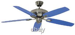 Ceiling fan without Lights Indoor Fan with Pull Cord 132 cm 52 Blue Fan Quiet