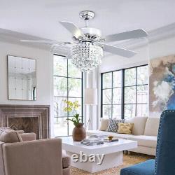 Chrome Finish 52 Inch 5 Blades Ceiling Fan Light with Crystal Shade Remote Control