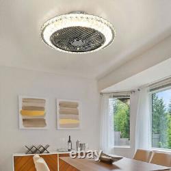 Crystal Ceiling Fan with Light 6 Speed Flush Mounted Chandelier Bluetooth Remote