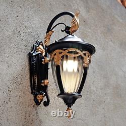 European Style Black Gold Metal Lantern Clear Glass Outdoor Garden Wall Lights