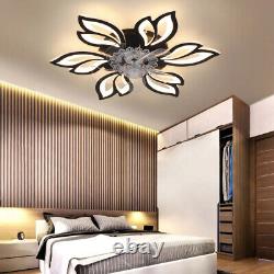 Flush Mount Ceiling Fan Light Dimmable Lamp 5 Blades Adjustable Speed App Remote
