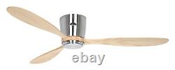 Flush mount fan no lights DC Ceiling fan with remote Eco Plano Light Wood Chrome