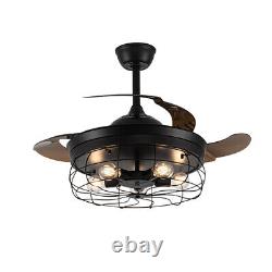 Industrial 42in LED Ceiling Fan Light Pendant Lamp Retractable Blade with Remote