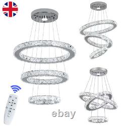 K9 Crystal 3-Ring Chandelier LED Ceiling Lights Pendant Light Dimmable w. Remote