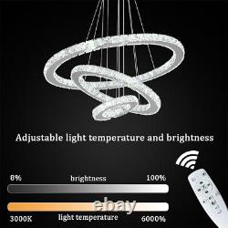 K9 Crystal 3-Ring Chandelier LED Ceiling Lights Pendant Light Dimmable w. Remote