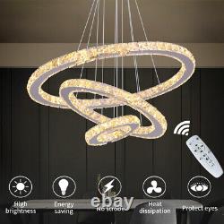 K9 Crystal 3 Ring Chandelier LED Ceiling Lights Pendant Light Dimmable w. Remote