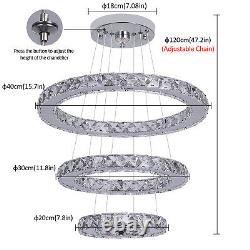 K9 Crystal 3 Ring Chandelier LED Ceiling Lights Pendant Light Dimmable w. Remote