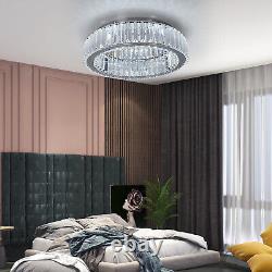 K9 Crystal Chandelier Dimmable Flush Mount LED Ceiling Light Living Room remote