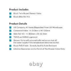 Matt Black Shower Concealed Twin Thermostatic Shower Valve & Rail Kit Outlet