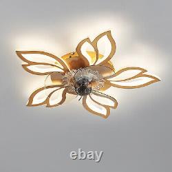 Modern Ceiling Fan Light Chandelier Dimmable Flower Shaped Lamp 2.4G Remote Gold