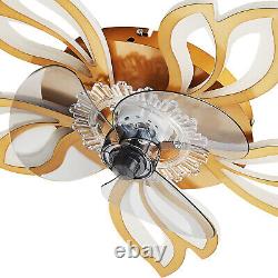 Modern Ceiling Fan Light Chandelier Dimmable Flower Shaped Lamp 2.4G Remote Gold