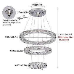 Modern Crystal 3 Rings Chandelier LED Ceiling Light Pendant Light Living Room