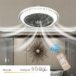 Modern Crystal Ceiling Fan Lights Dimmable LED Chandelier Lamp Bluetooth Remote