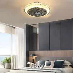 Modern Crystal Ceiling Fan Lights Dimmable LED Chandelier Lamp Bluetooth Remote
