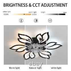 Modern Flower Shape Ceiling Fan LED Light 6 Speed Dimmable Timing 5 Blades 25.6