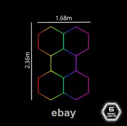 NEW 5 RGB GRID LED Hexagon Garage Workshop Detailing Wall Ceiling Lights 6SSL