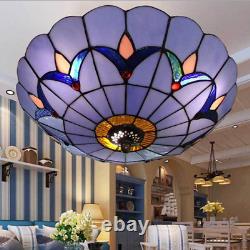Retro Tiffany Style Flush Mount Ceiling Light Flower Stained Glass Lamp Fixture