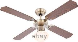 Small ceiling fan light with pull cords Champion antique brass & oak 106 cm 42