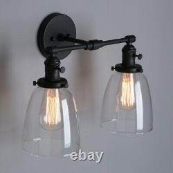 Vintage Industrial 2-Light Wall Lamp Sconce Dual Clear Glass Shade Vanity Light